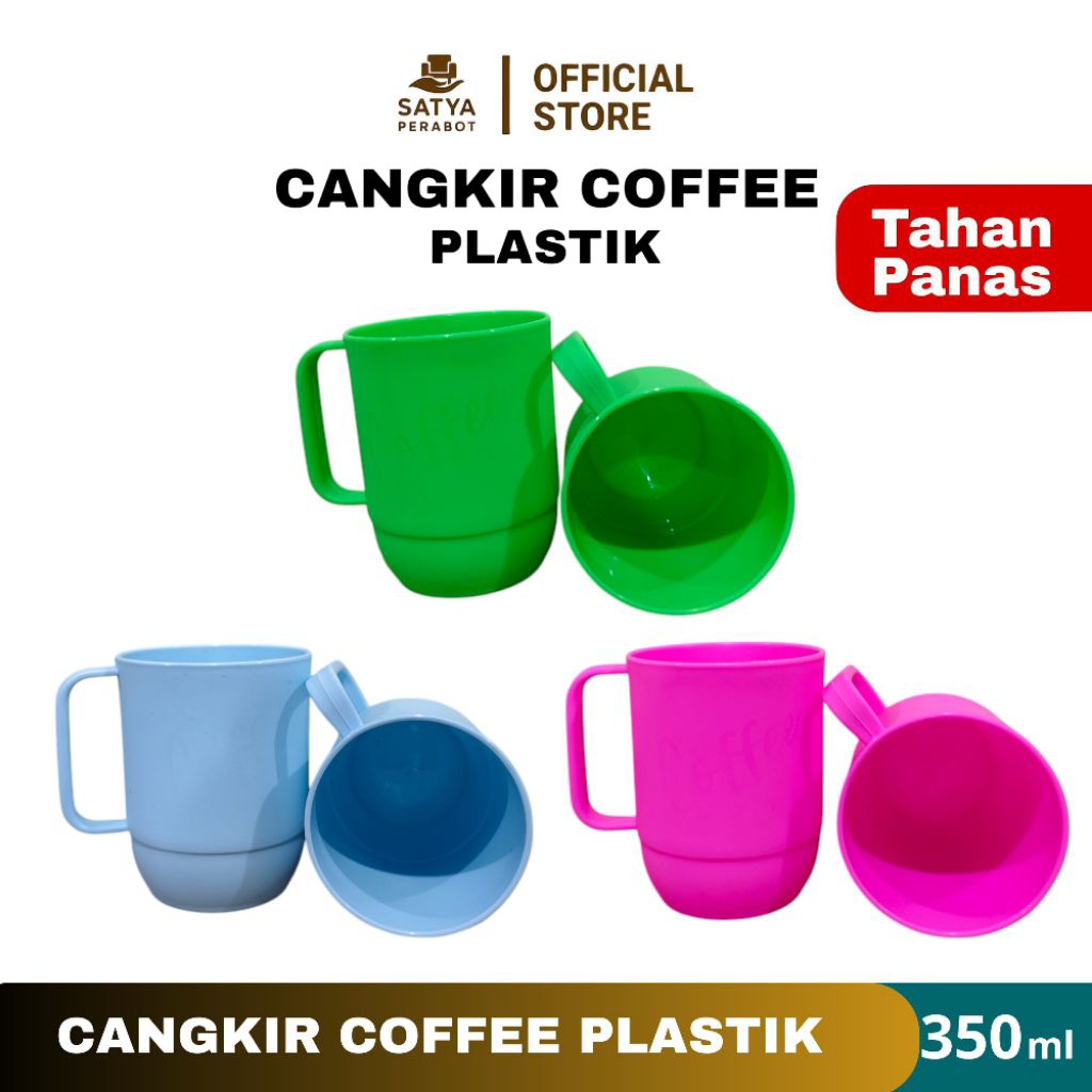 CANGKIR MUG KOPI PLASTIK 350ML / CANGKIR PLASTIK 1 LUSIN 12 PCS TAHAN PANAS