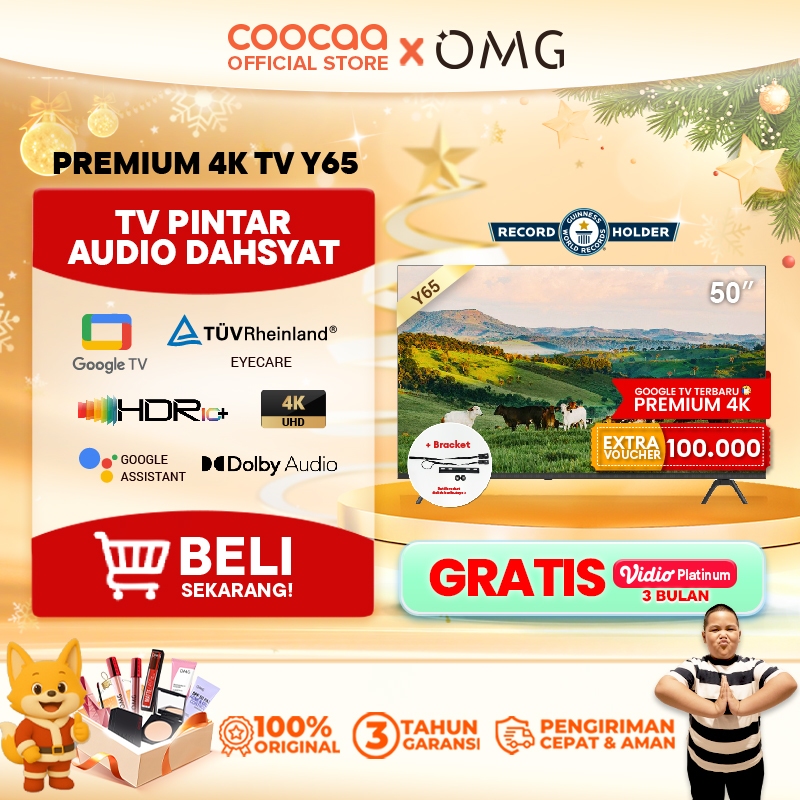 [+BRACKET] NEW COOCAA TV 50 inch Y65 - 4K GOOGLE TV  - Dolby Audio - Eye Care - HDR10 - Find Remote 