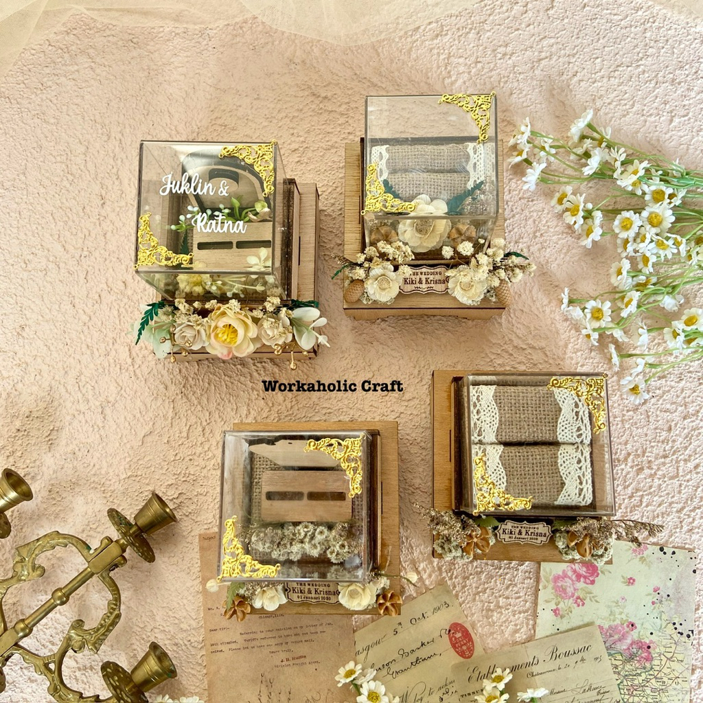 AKRILIK Kotak Cincin Ringbox PLYWOOD Tempat Cincin Nikah Seserahan