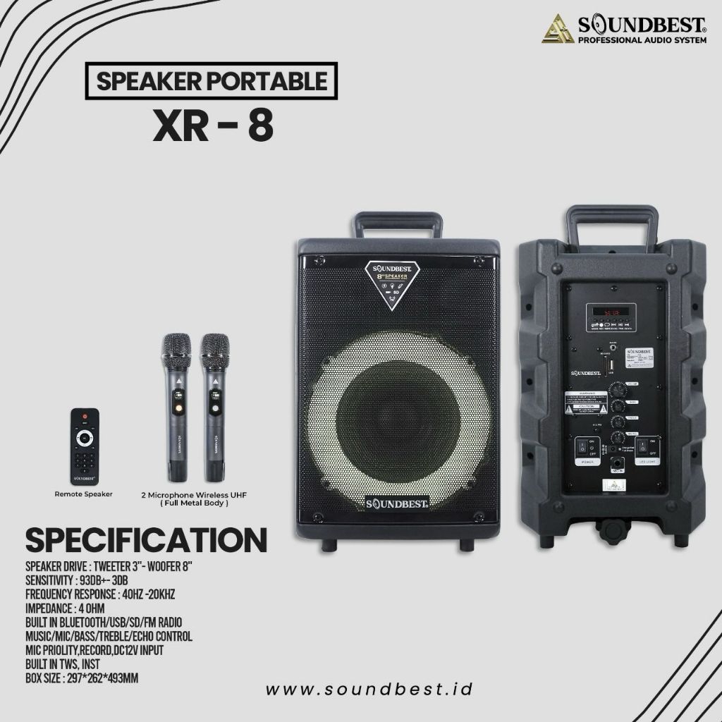 Speaker Portable Wireless Soundbest XR 8 Original Speaker portable 8 inch Soundbest XR 8 Original Bl