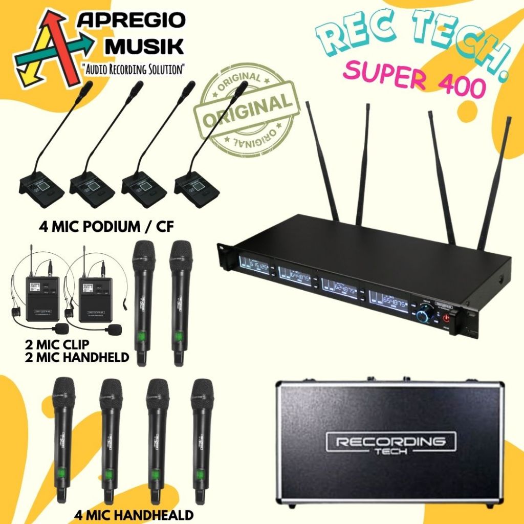 Recording Tech RT Super400 Super 400 CF HH CL 4 mic dynamic 4 mic podium 2 mic 2 clip bando Channel 