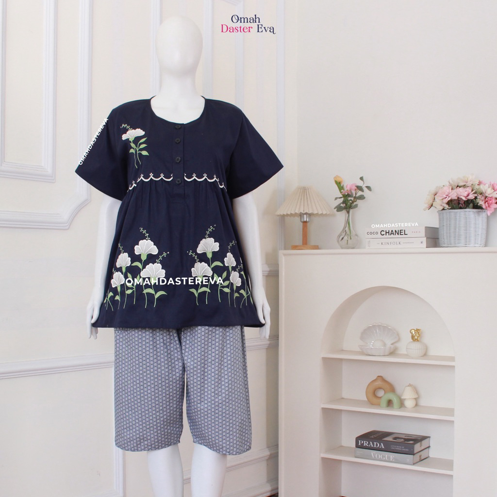 Omah Daster Eva | Babydoll Bordir Cantik Malang Size S | Katun Jepang Premium |  Adem Nyaman