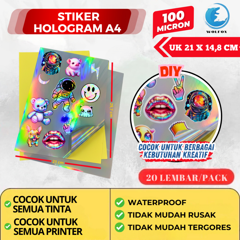 STIKER HOLOGRAM A4 INKJET ISI 20 LEMBAR WATERPROOF /STICKER HOLOGRAM UKURAN A4 ANTI AIR