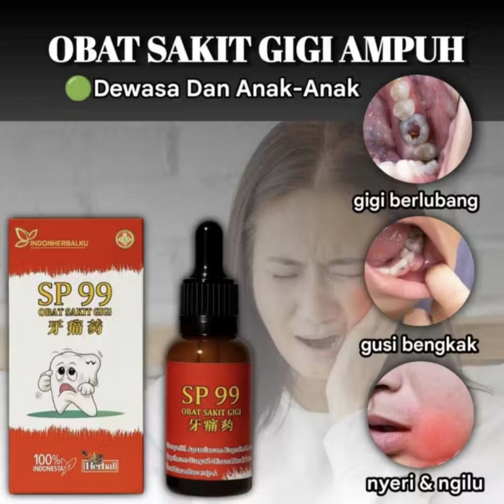 Obat Sakit Gigi SP 99 Herbal Ampuh Dewasa & Anak | Atasi Gusi Bengkak, Gigi Berlubang, Nyeri & Ngilu