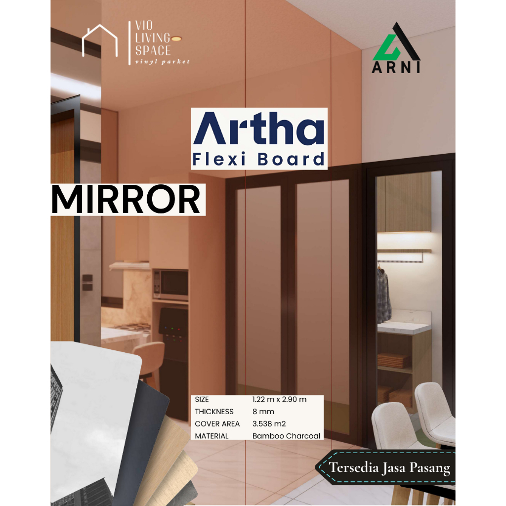 Panel Flexi Board Mirror Look 2,9m Dinding Cermin PVC Premium – Ringan, Anti Air, Siap Pasang