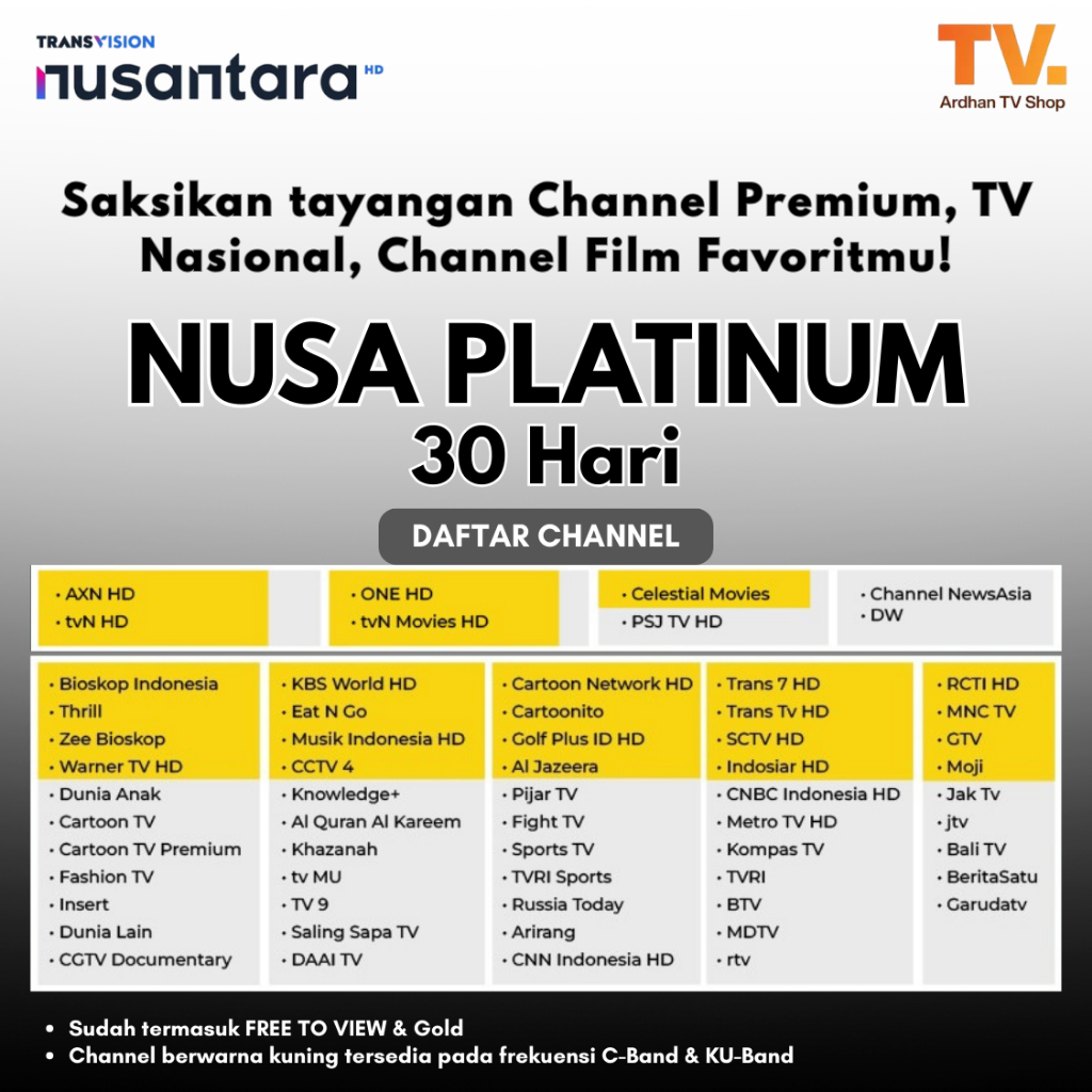 TransVision Nusantara HD Paket Platinum 1 Bulan