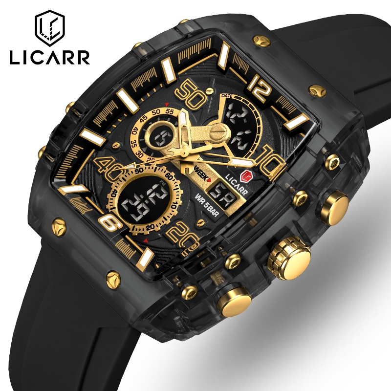 TERMURAH LICARR Jam Original Kalender Analog-Digital Kasual Kuarsa Cowok Anti Air Jam Tangan Pria