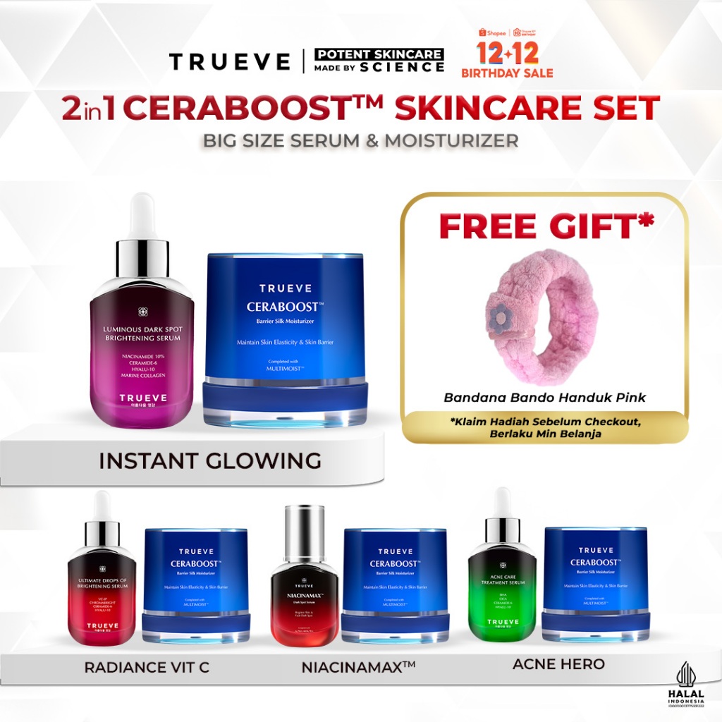 [PAKET 2 PCS] TRUEVE Ceraboost Moisturizer Gel 30g & Serum 30ml for All Skin Concern (Luminous Dark 