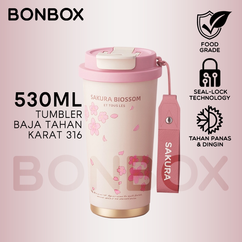 BONBOX Tumbler Botol Minum Sakura Blossom Series - Stainless Steel 316 Premium 530ml, Vacuum Insulat