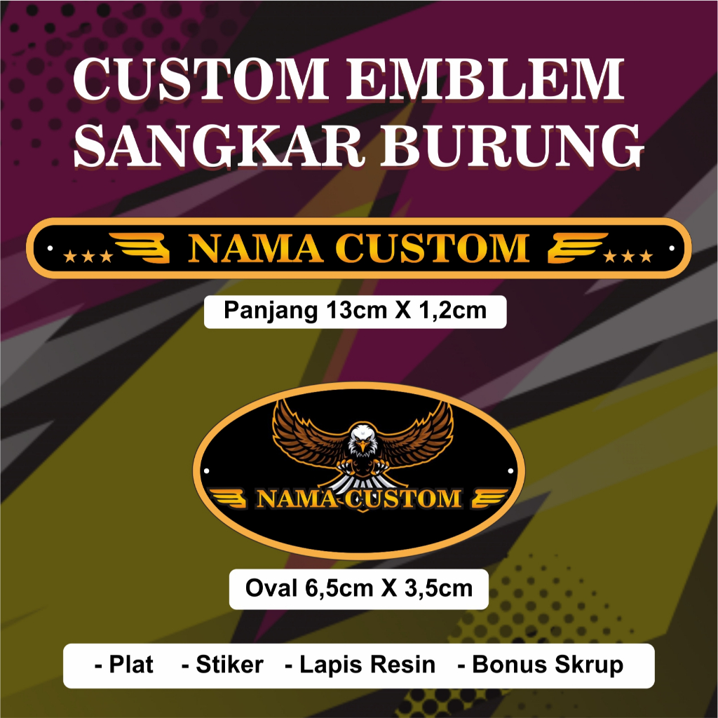 CUSTOM II Emblem Resin sangkar burung [PANJANG & OVAL]