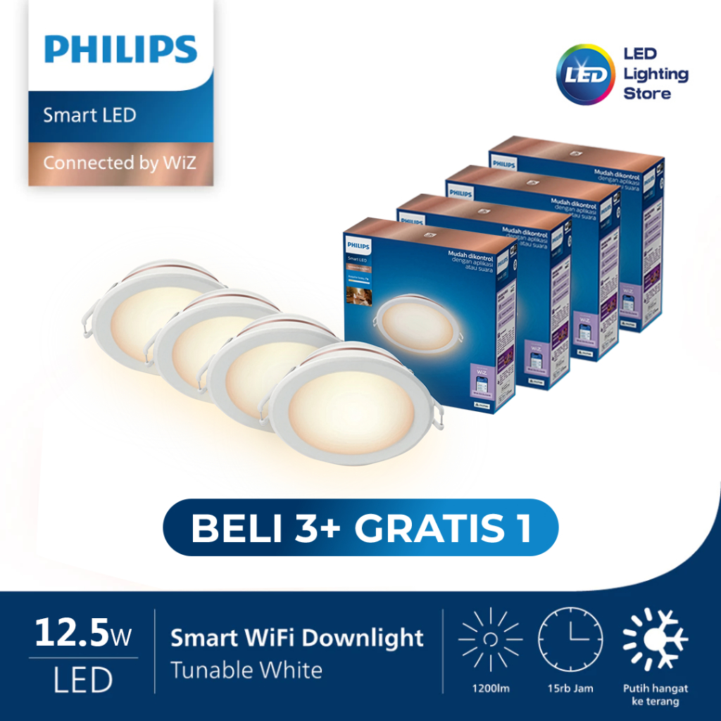 PROMO BELI 3 GRATIS 1 Lampu Plafon Philips 12,5W 12.5 Watt Smart LED Downlight - Tunable White