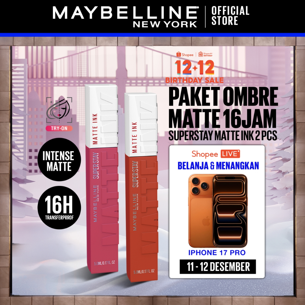 MAYBELLINE OFFICIAL Paket Hemat Superstay Matte Ink 2 pcs Ombre Set Lipstick - Long Lasting Lipstick