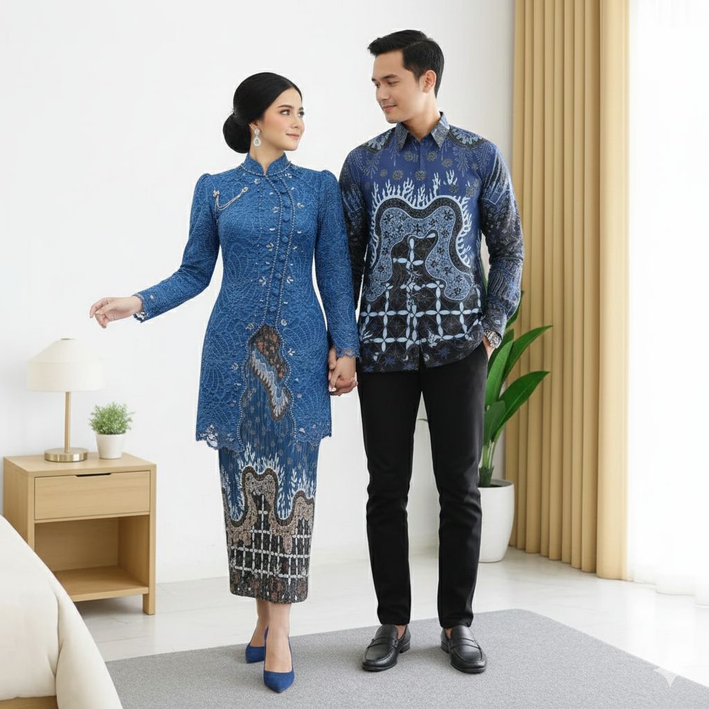{Toko.Sky} Couple Hanatasia Kebaya Bahan Brokat Premium Mix Payet Rok Plisket Batik Model Tunik Keme