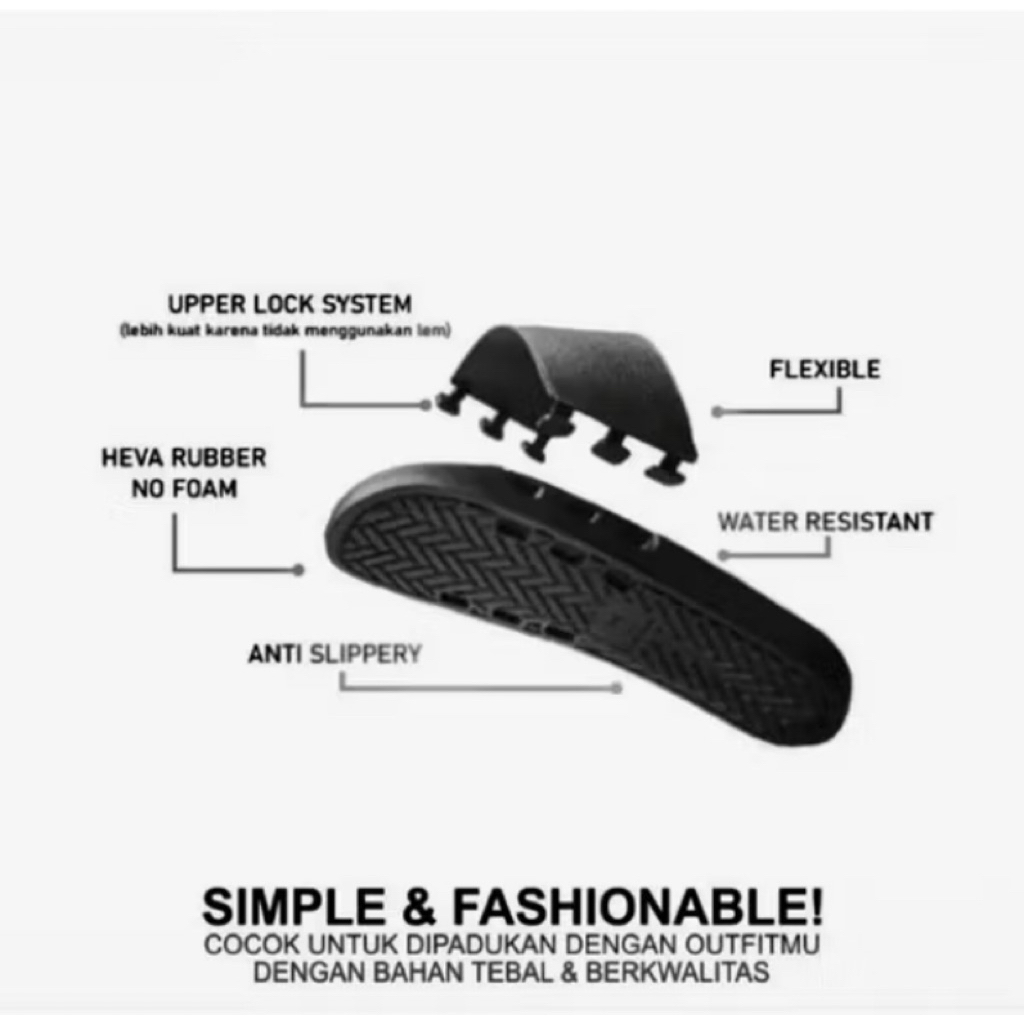 SANDAL SLOPP DISTRO HITAM POLOS UPPER LOCK