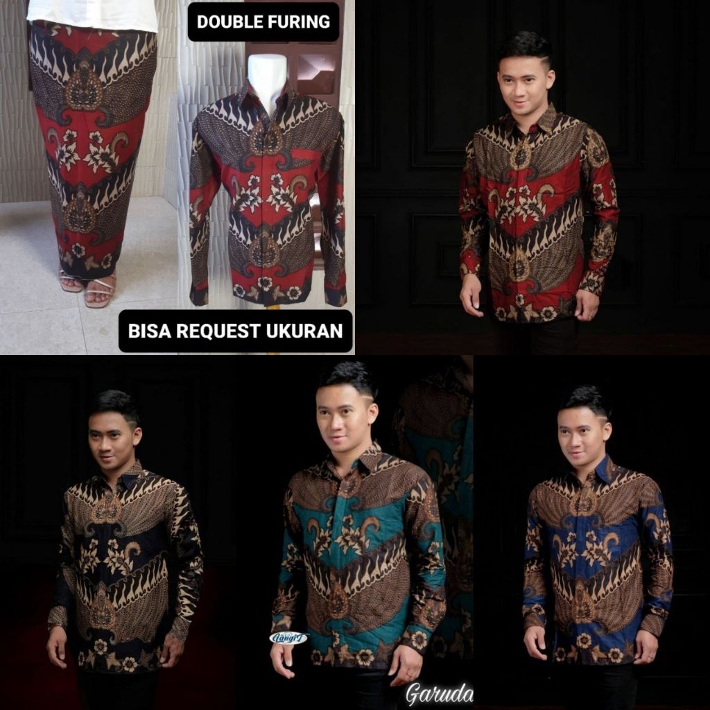 KEMEJA MOTIF GARUDA & ROK LAPIS FURING / BAJU SERAGAM BATIK COUPLE PASANGAN SARIMBIT KELUARGA CUSTOM