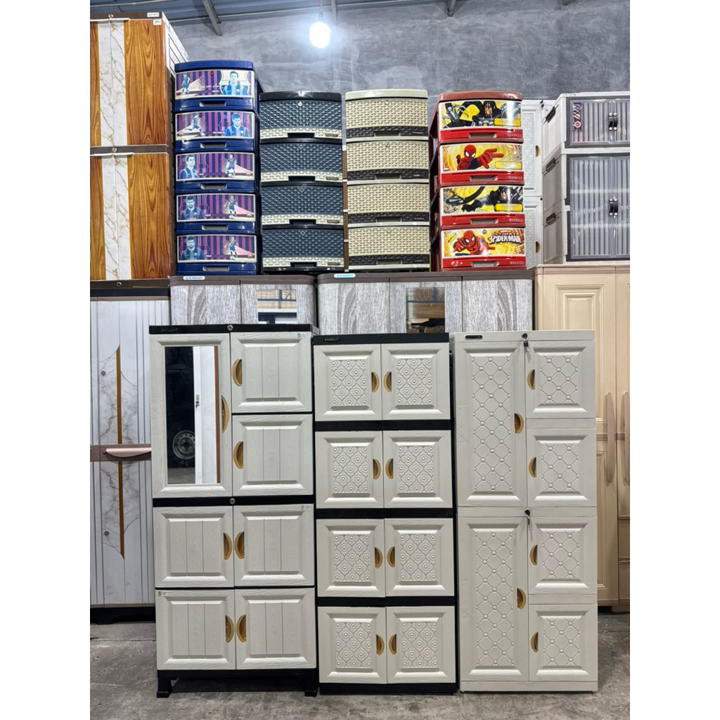 Lemari Plastik 4 Susun Napolly Jumbo Rak + Kaca