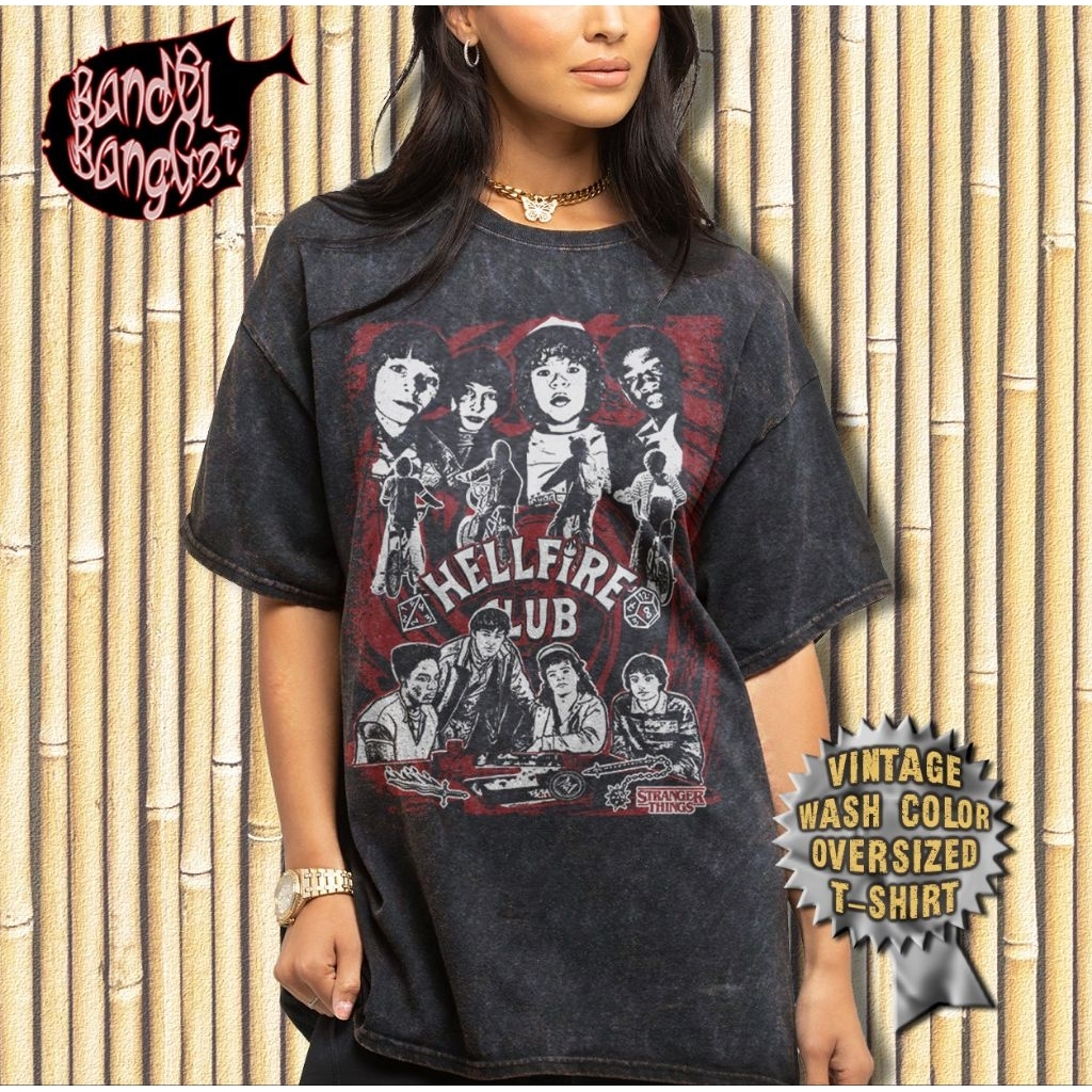 Hellfire Stranger Things Shirt | Acid Wash Oversized Shirt