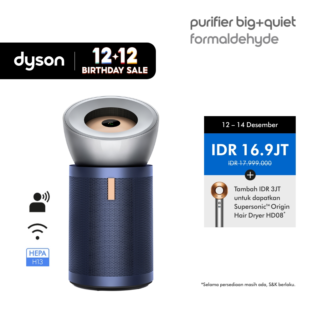 Dyson Big+Quiet Formaldehyde BP04 - Penjernih Udara HEPA H13, K-Carbon, SCO (Prussian Blue/Gold)
