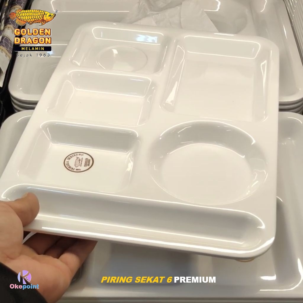 Piring Makan 6 Sekat 14 Inch Melamin Golden Dragon PC2214 Original Premium
