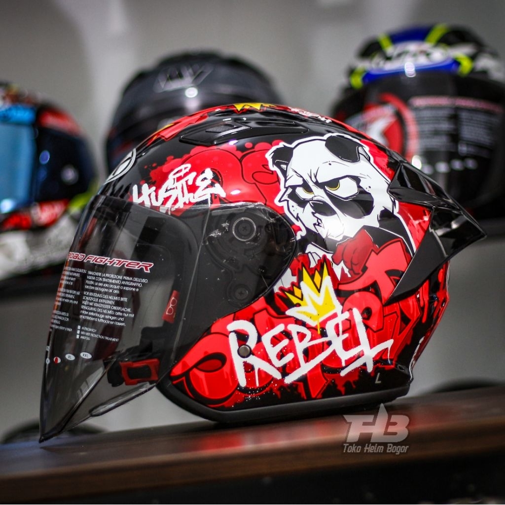 NHK HELM R1 ELITE MURAL BLACK RED | HELM HALFFACE SINGLE VISOR