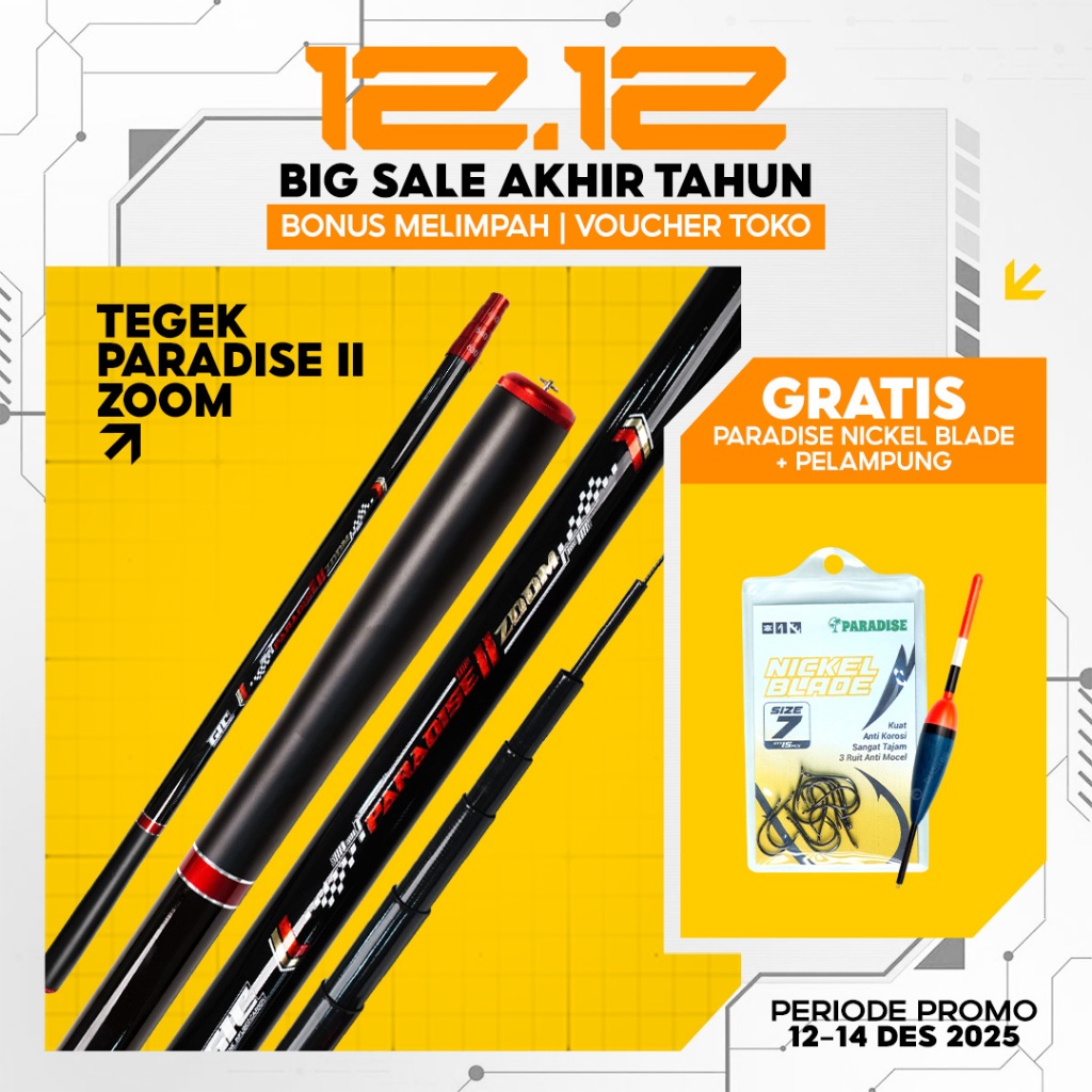 TEGEK PARADISE II ZOOM NEW Full Carbon Series Kuat Ringan Super Sensitif 360-720 CM Mancing Rawa Sun