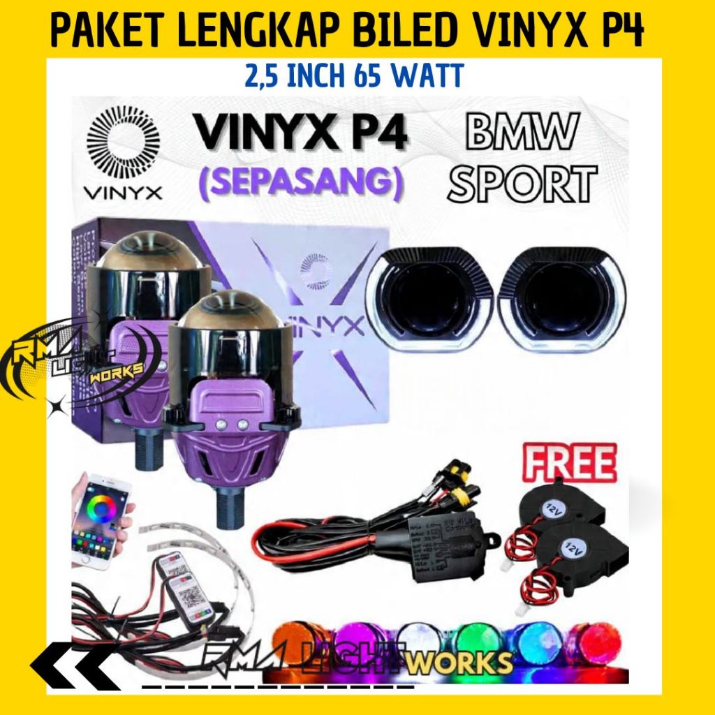 PAKET LENGKAP BILED VINYX P4 2,5 INCH 65 WATT 2.5 INCH PURPLE LENS BILED VINYX