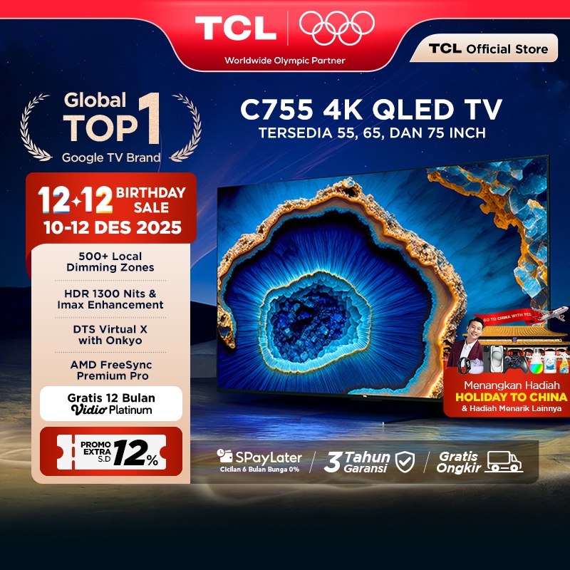 [CUCI GUDANG] TCL 4K Quantum Dot Mini LED Google TV 55 inch C755 - HDR 1300 nits - ONKYO - IMAX Enha
