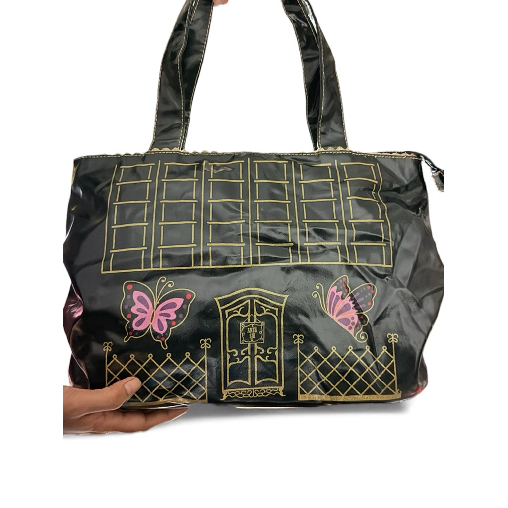 Tas Tote Hitam Berziper Anna Sui