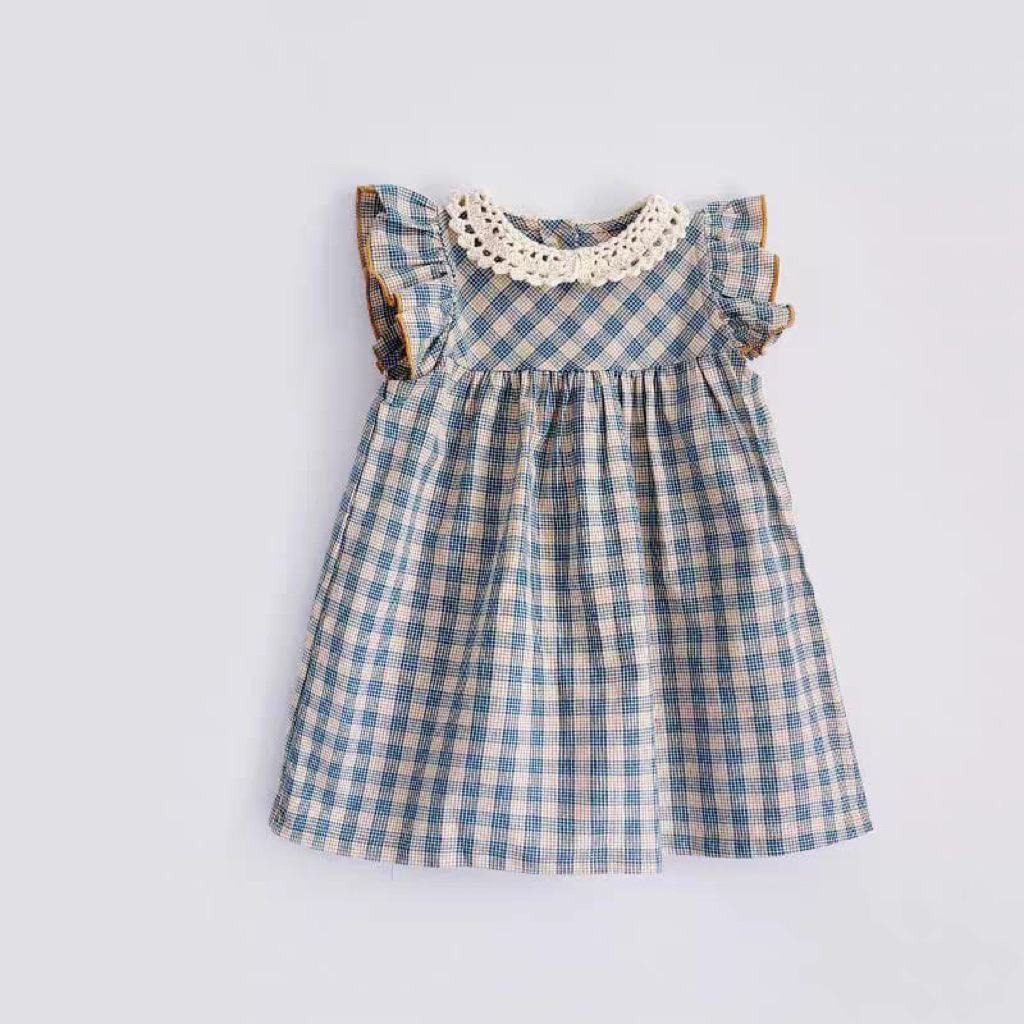 DRESS ANAK KOREAN STYLE MOTIF KOTAK KECIL