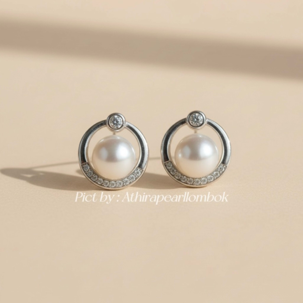 Anting Rhodium lapis emas 18k Mutiara air tawar asli lombok Bersertifikat Perhiasan Aksesoris Mutiar