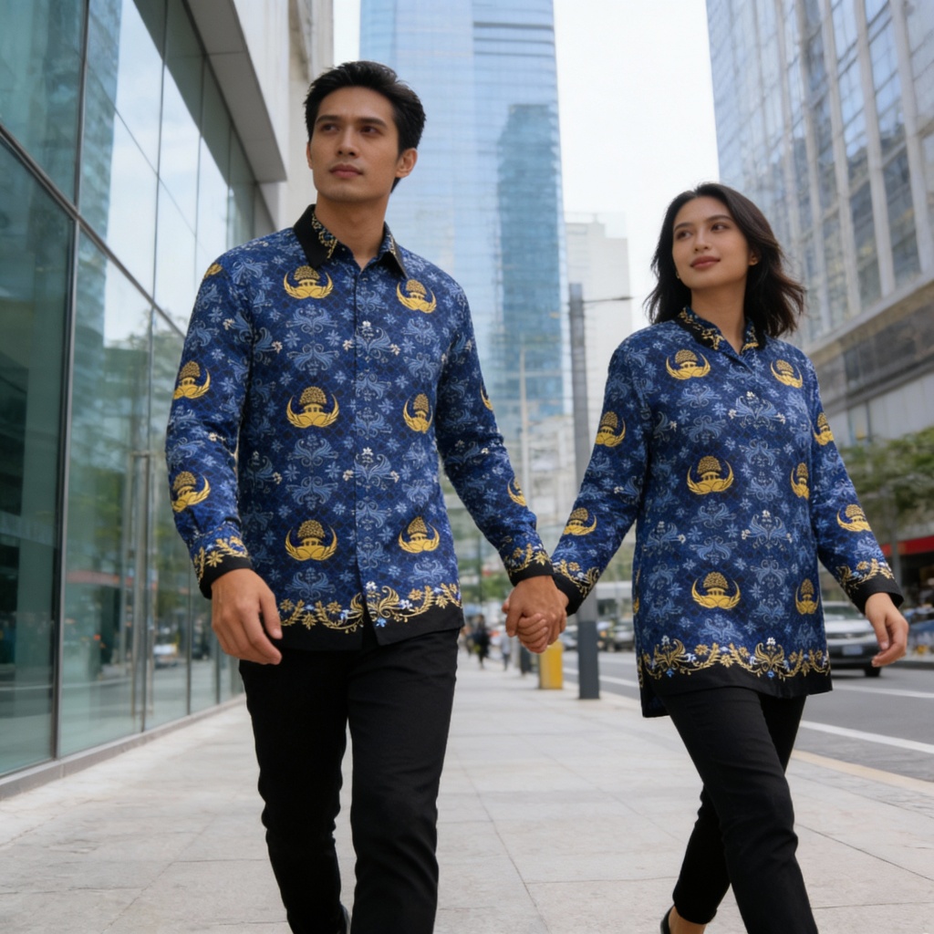 Berlanc Kemeja Batik Korpri Wanita & Pria Katun 100% S-5XL