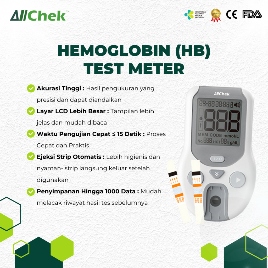ALLCHEK Hemoglobin HB Test Meter OHBS-411 – Alat Tes Hemoglobin Digital Akurat