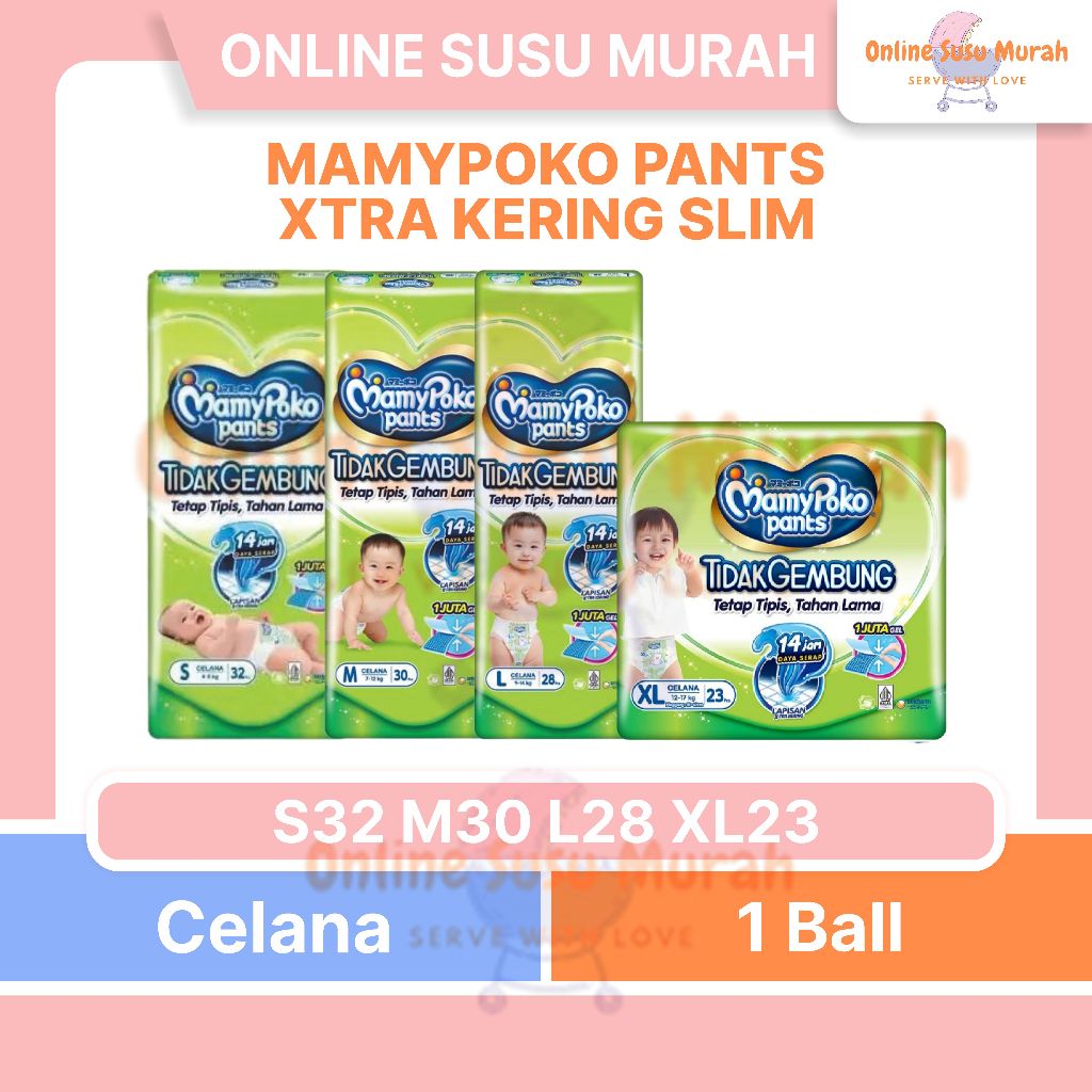 MAMYPOKO TIDAK GEMBUNG PANTS SLIM S 32 M 30 L 28 XL 23 STANDAR POPOK MURAH MAMY POKO PPKS