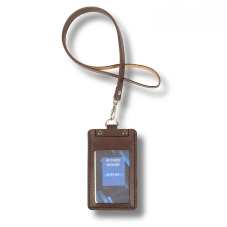 Id Card Holder Gantungan Identitas Name Tag Warna Coklat Tua Lanyard Card Kantor Office