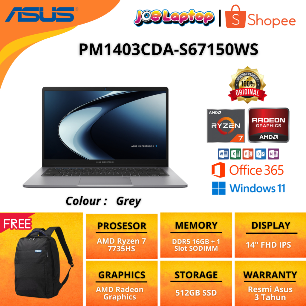 Asus Expertbook PM1403CDA-S67150WS Grey Ryzen 7 7735HS Win11 OHS