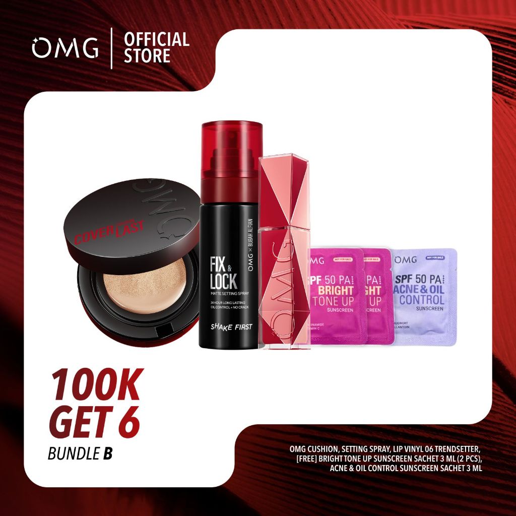 [100K GET 6 OMG Oh My Glam Paket Make Up & Skincare - Cushion, Setting Spray, Lip Cream / Vinyl  FRE