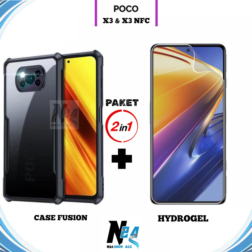 Paket 2IN1 Case Fusion Poco X3/X3 NFC Anti Gores Hydrogel Spy Clear Anti Minyak Anti Jamur