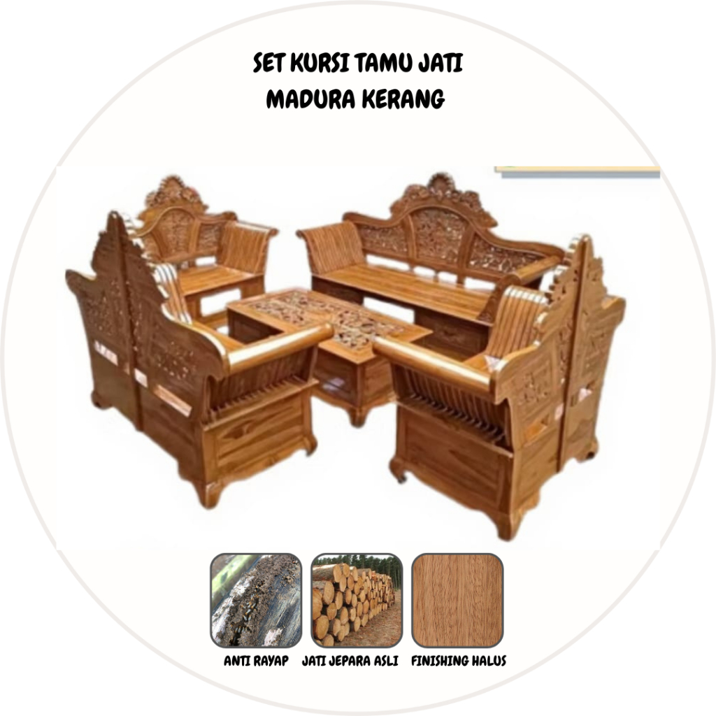 Set Kursi Madura Kerang Jati Ukiran Mewah Jepara | Kursi Tamu Jati Asli Jepara Murah Palembang