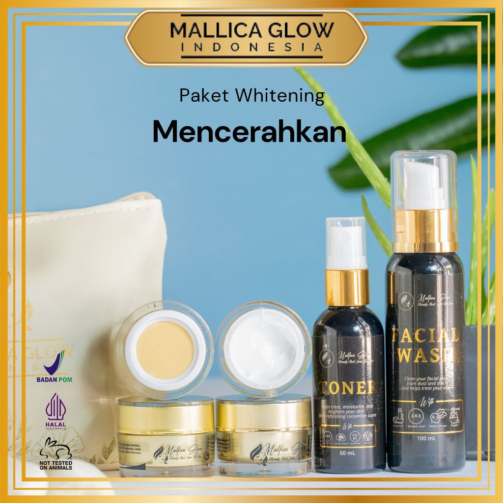 MALLICA GLOW PAKET BASIC WHITENING 4PCS- Paket wajah flek, kusam dan bekas jerawat