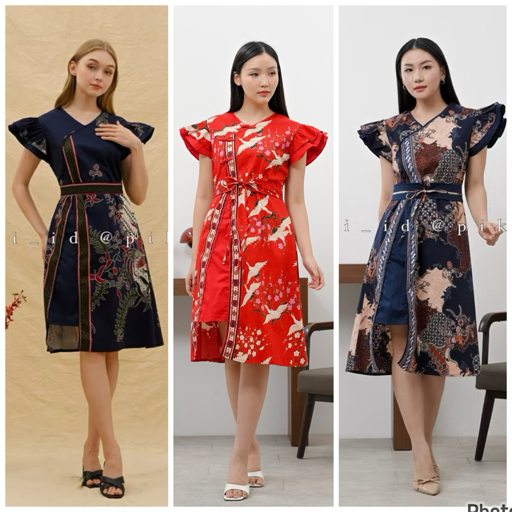 Dress batik wanita modern / gaun pesta batik wanita modern / dres batik katun wanita kekinian / gaun