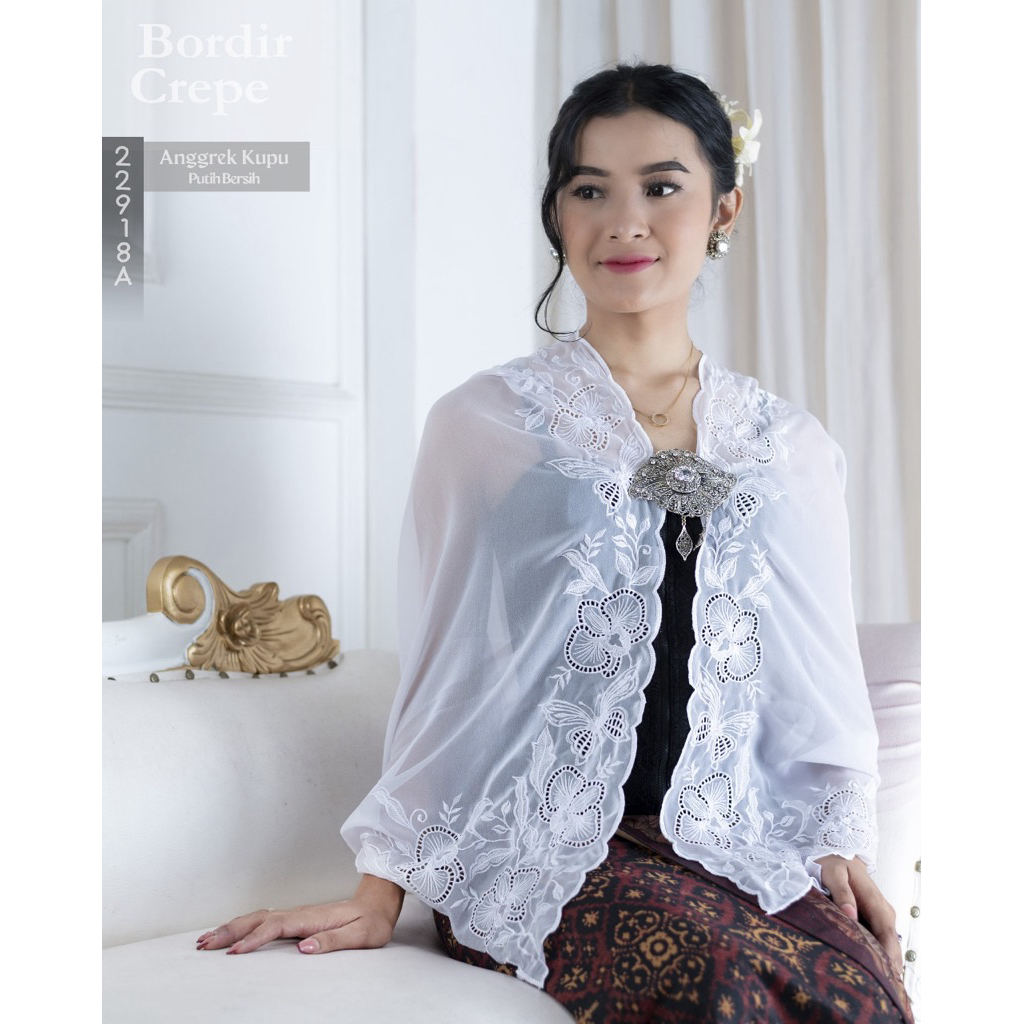 KAIN KEBAYA BORDIR SPECIAL PUTIH BERSIH DAN PUTIH TULANG || KANABALI KEBAYA || BAHAN KEBAYA ENCIM, B