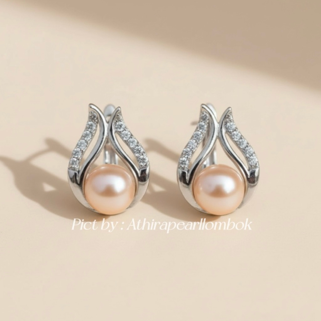 Anting Rhodium lapis emas 18k Mutiara air tawar asli lombok Bersertifikat Perhiasan Aksesoris Mutiar