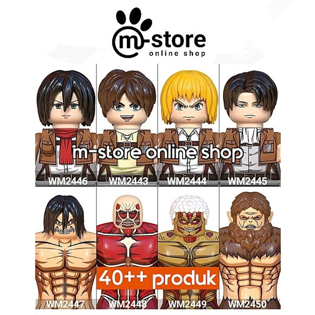 mainan karakter attack on titan eren armin levi mikasa attack titan colossal titan