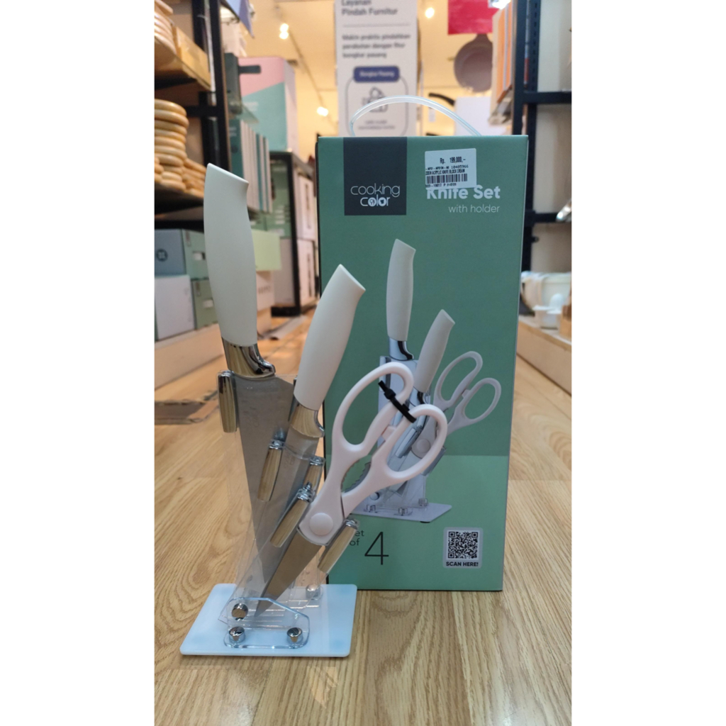 INFORMA Set Pisau Gunting  Dapur 4 pcs Lengkap Tempat penyimpanan Cooking Color