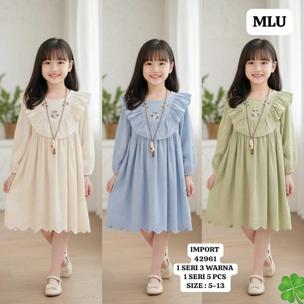 Dress Anak Perempuan Katun Bolong / Dress Katbol / Lengan Panjang Bahan Tebal Katun Halus dan Nyaman