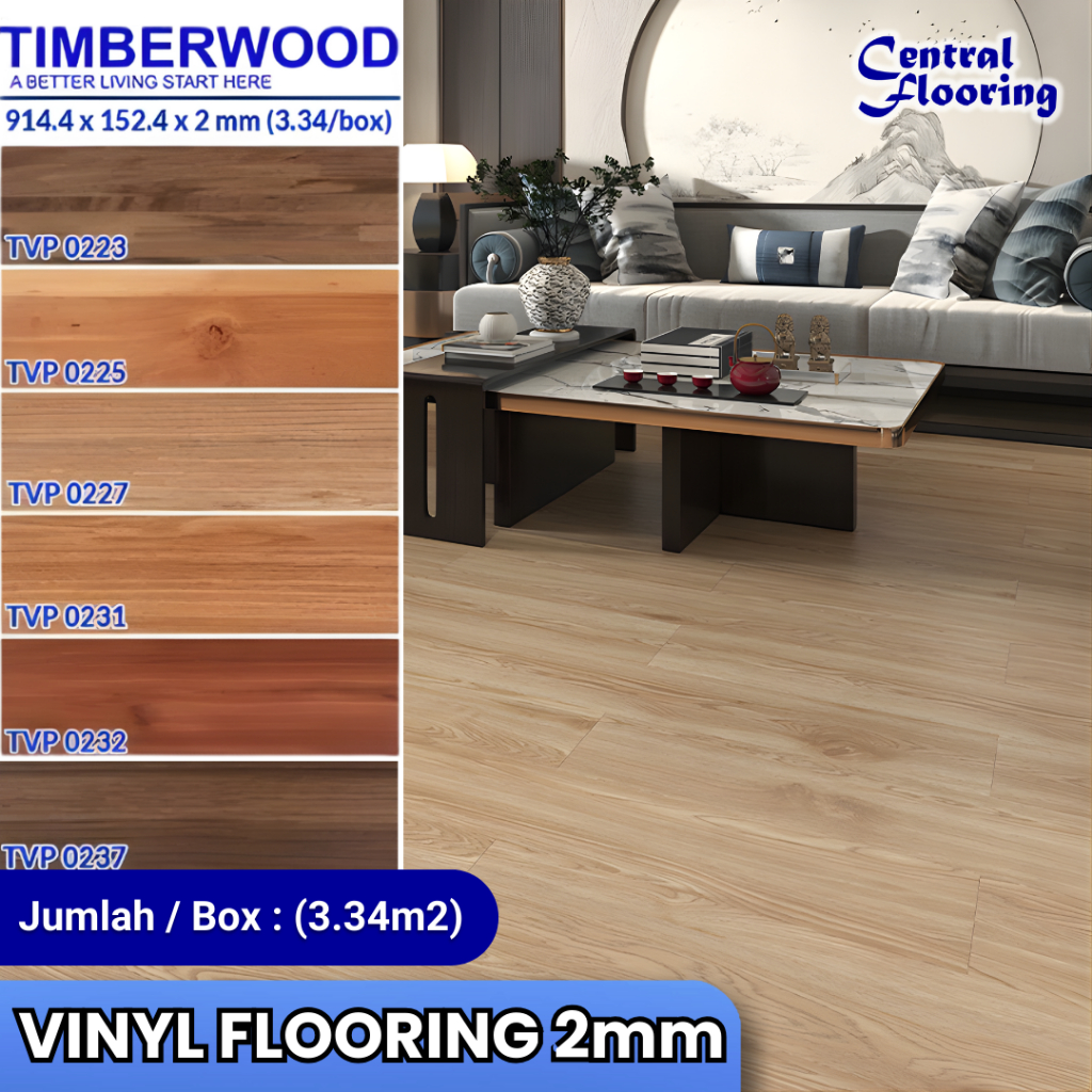 Lantai Vinyl Timberwood 2mm | Lantai Kayu Wood Flooring Vinyl 1 BOX ISI (24pcs) Kayu High Quality