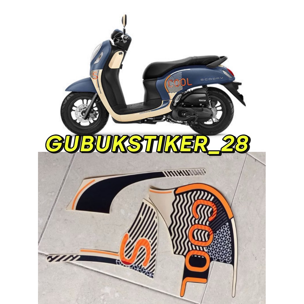 ORIGINAL STRIPING STIKER LIS BODY MOTOR HONDA SCOOPY 2022 FASHION BLUE CREAM