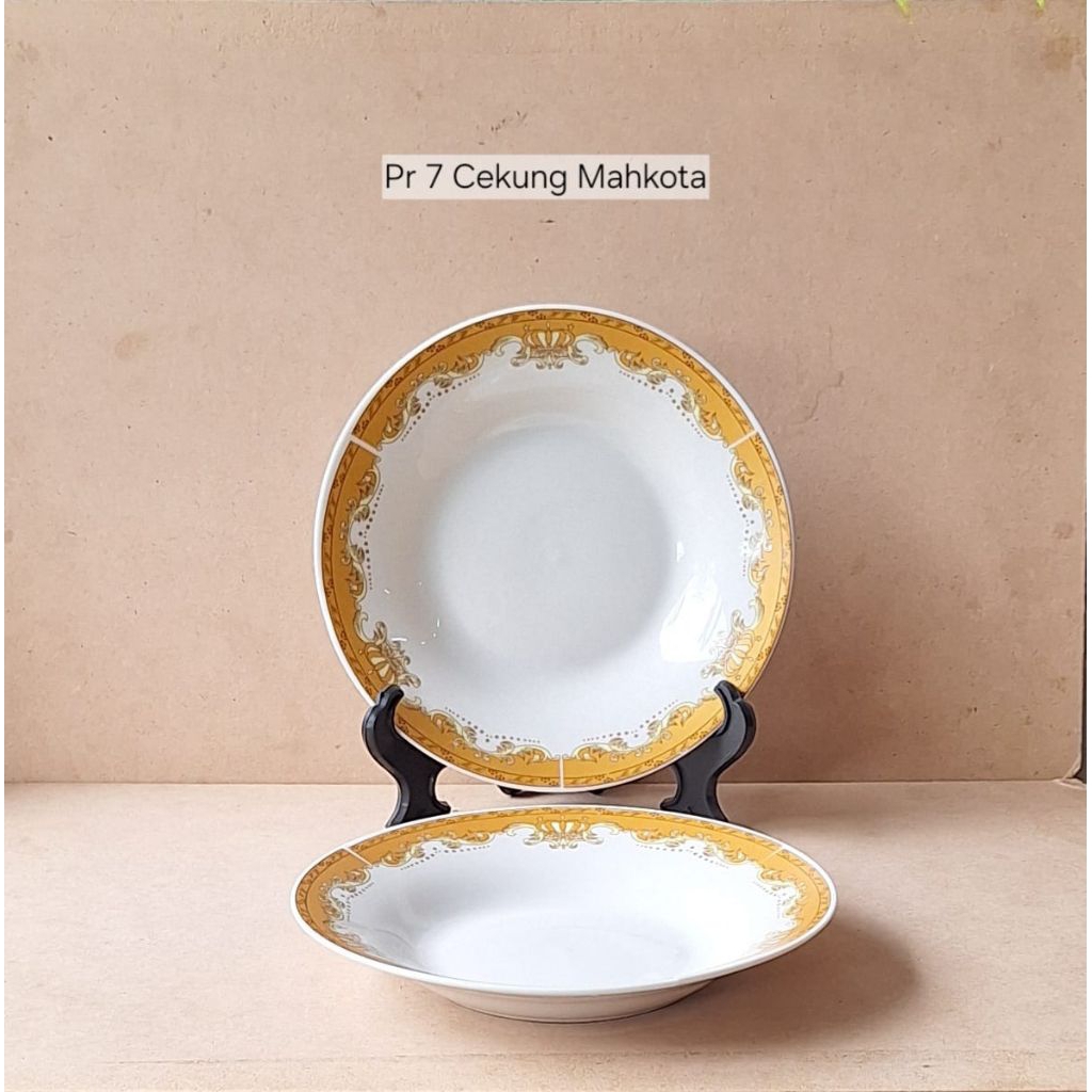 Piring Keramik Cantik Elegan untuk Rumah & usaha / Piring Lauk Mahkota 7inch Piring Keramik Piring P