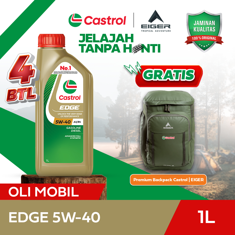 Oli Mesin Mobil Castrol EDGE 5W-40 (1L) 4 BOTOL - Free Premium Backpack Castrol | EIGER