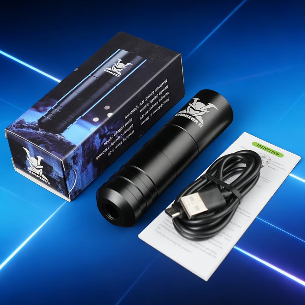 WARRIOR II Pena Tattoo Wireless – Mesin Tatto Tanpa Kabel 1300mAh, 4–12V, Bahan Aluminium Pesawat HY